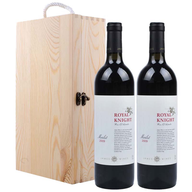 澳洲詹姆士皇家骑士美露干红葡萄酒双支松木盒