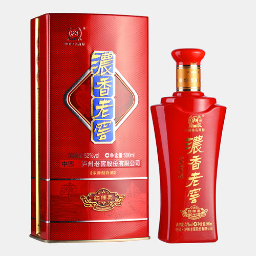 酒仙团 52°泸州老窖红绵柔500ml 酒盒一体以红色为主色调的泸州老窖